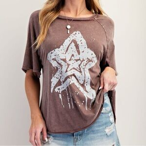 Easel Brown Star Graphic Top